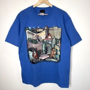NEW Vintage Las Vegas Y2K MGM Mirage Bellagio Casino Promo T Shirt Men's M Blue‎